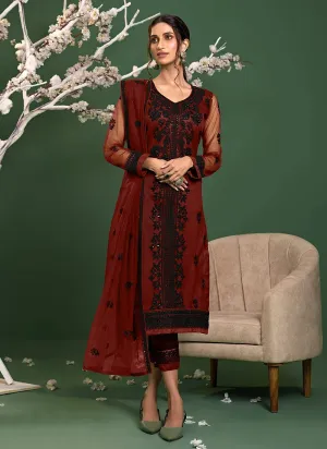 Sangria Red Straight Cut Pakistani Style Pant Suit