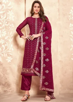 Sequins Embroidered Magenta Pakistani Style Suit