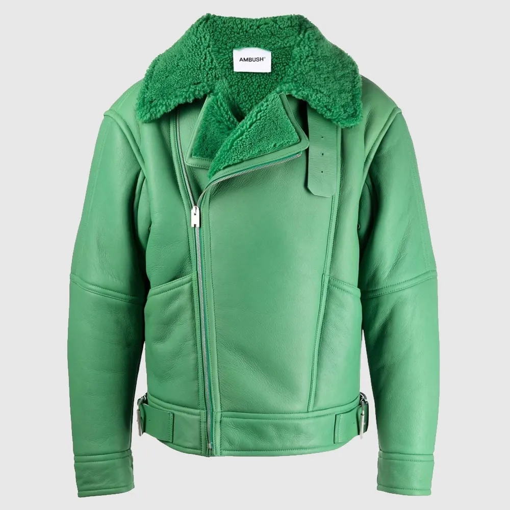 Shearling Aviator Jacket in Green