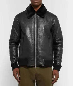 Shearling Trimmed Leather Jacket