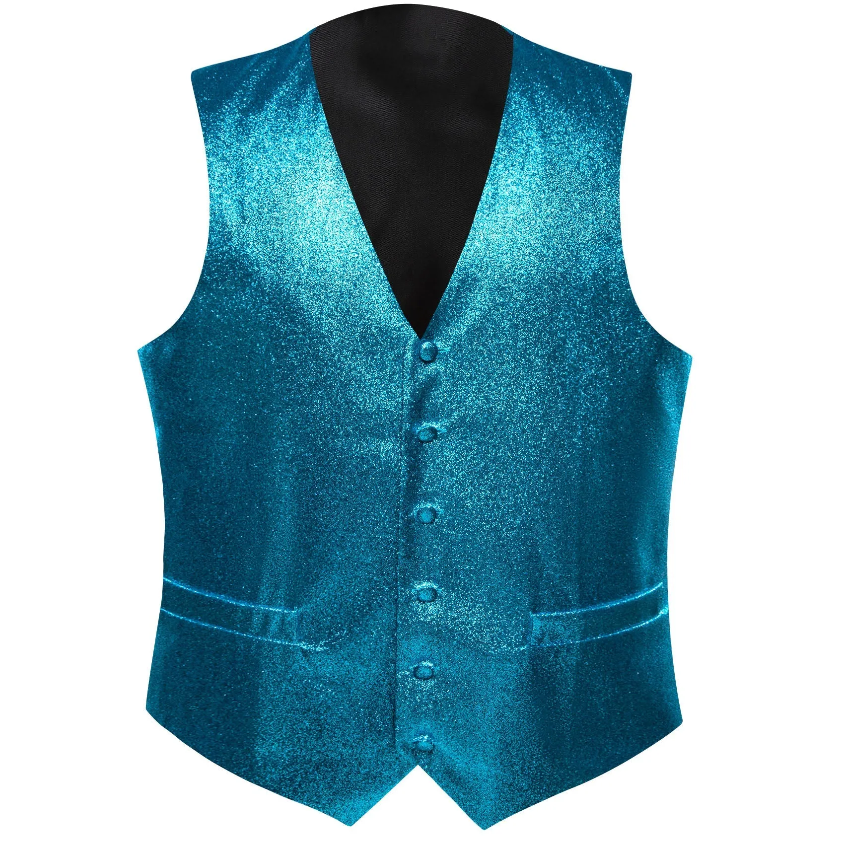 Shining Blue Solid Silk Men's Vest Bow Tie Set Waistcoat Suit Set