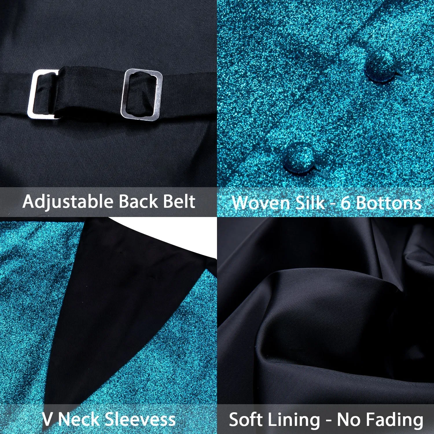 Shining Blue Solid Silk Men's Vest Bow Tie Set Waistcoat Suit Set