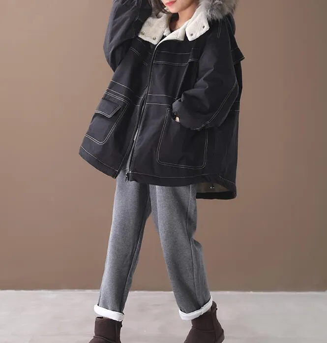 Short Women Casual Hooded Parka Faux Fur Collar Plus Size Coat Jacket