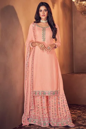 Staggering Peach Sharara Style Designer Suit