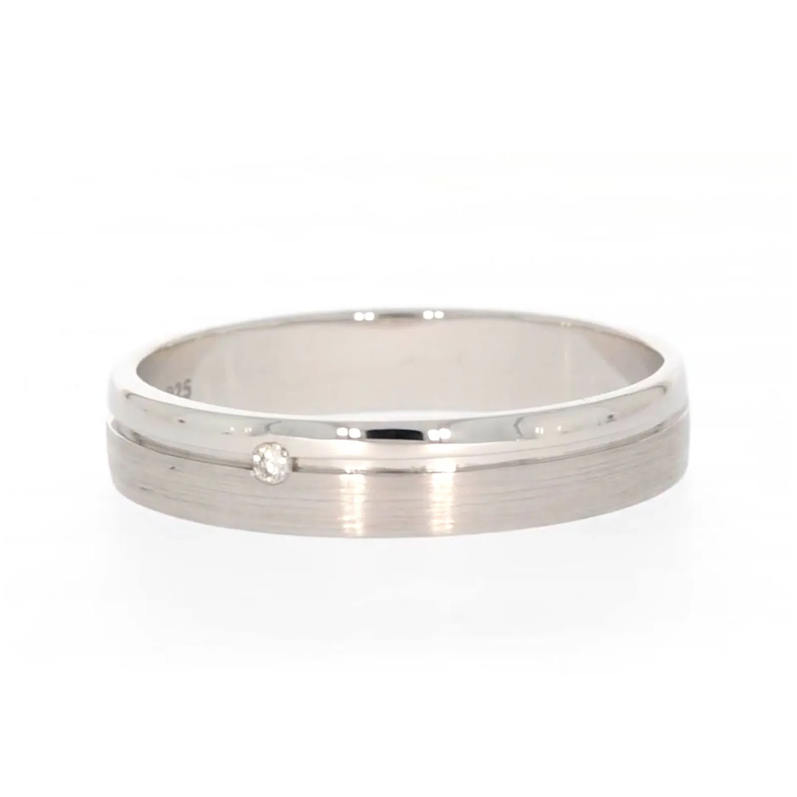 Sterling Silver Diamond Set Single Line Mens Ring