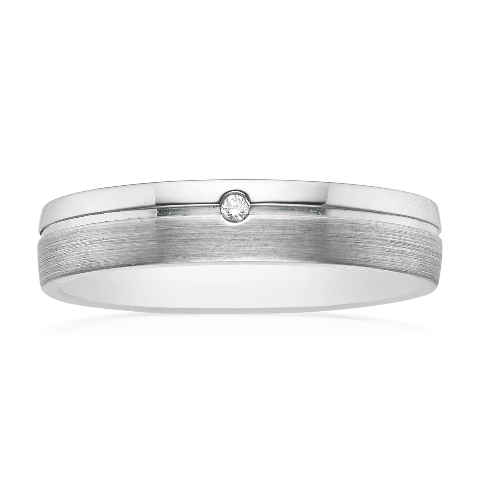 Sterling Silver Diamond Set Single Line Mens Ring