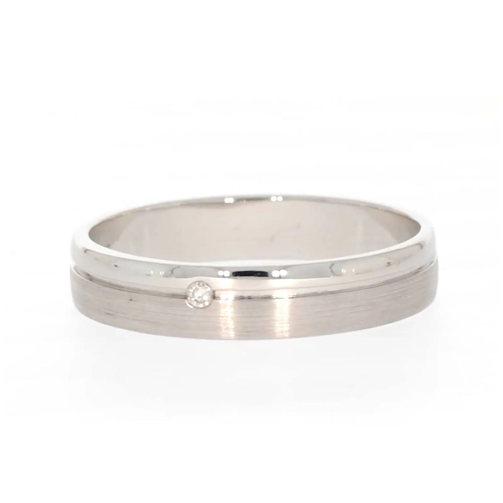 Sterling Silver Diamond Set Single Line Mens Ring