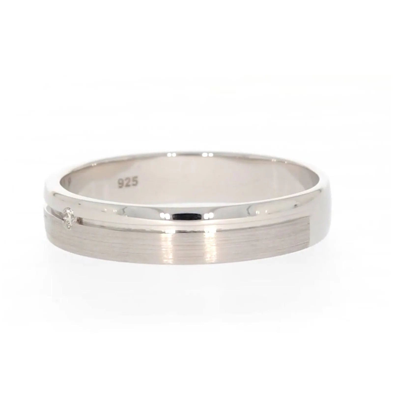 Sterling Silver Diamond Set Single Line Mens Ring