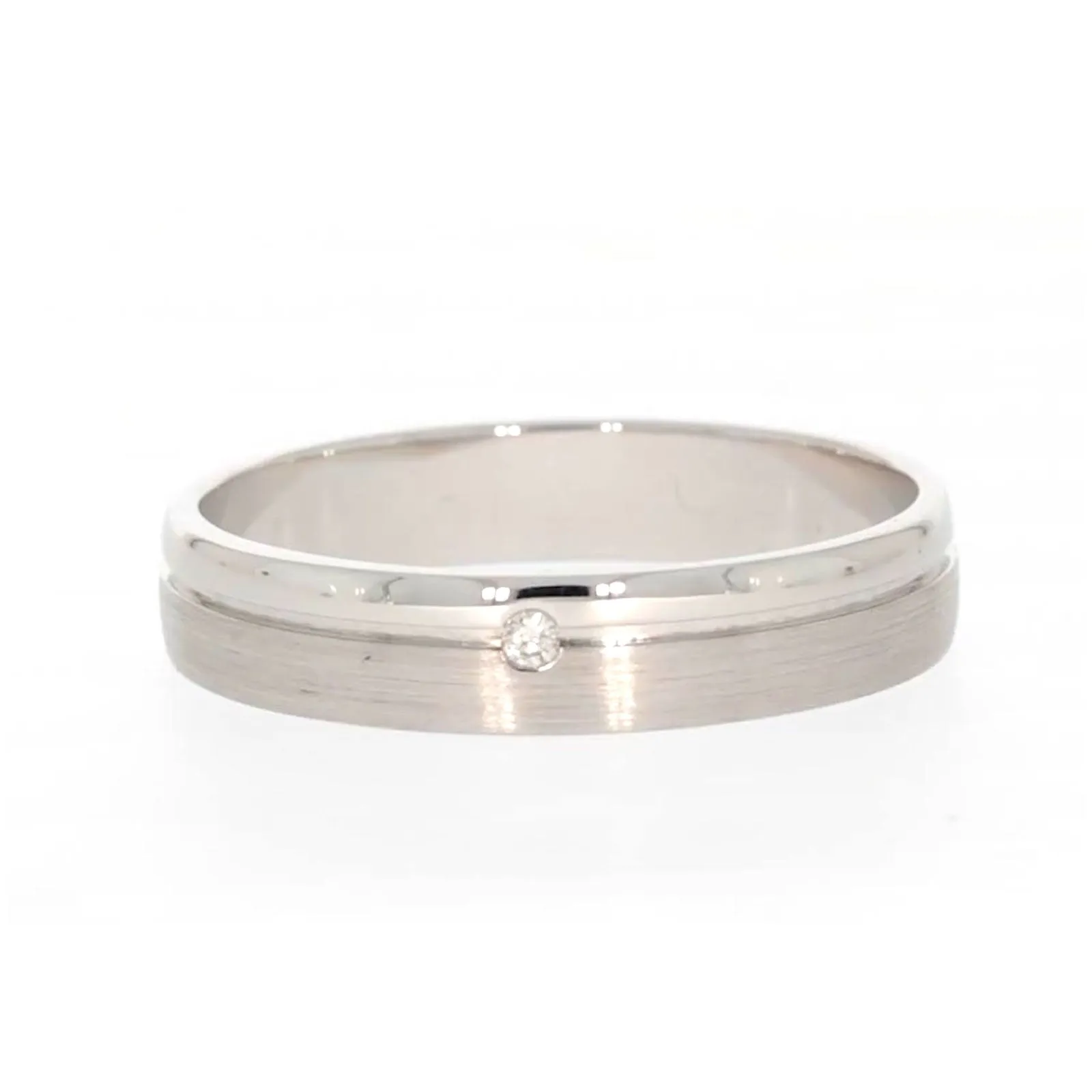 Sterling Silver Diamond Set Single Line Mens Ring