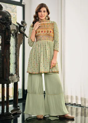 Subline Green Festive Wear Georgette Palazzo Salwar Suit