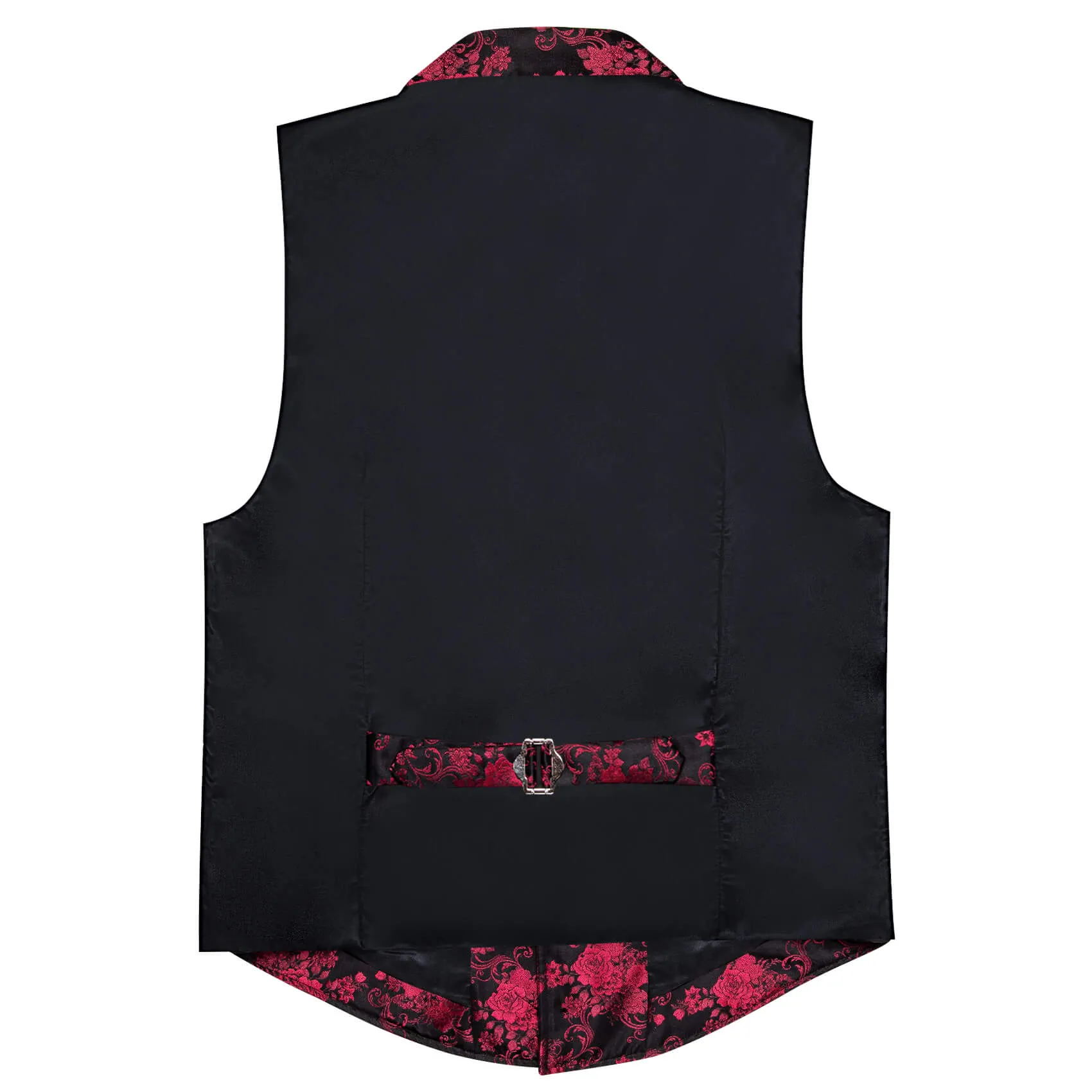 Ties2you Men's Black Vest Red Jacquard Floral Silk Notch Collar Vest