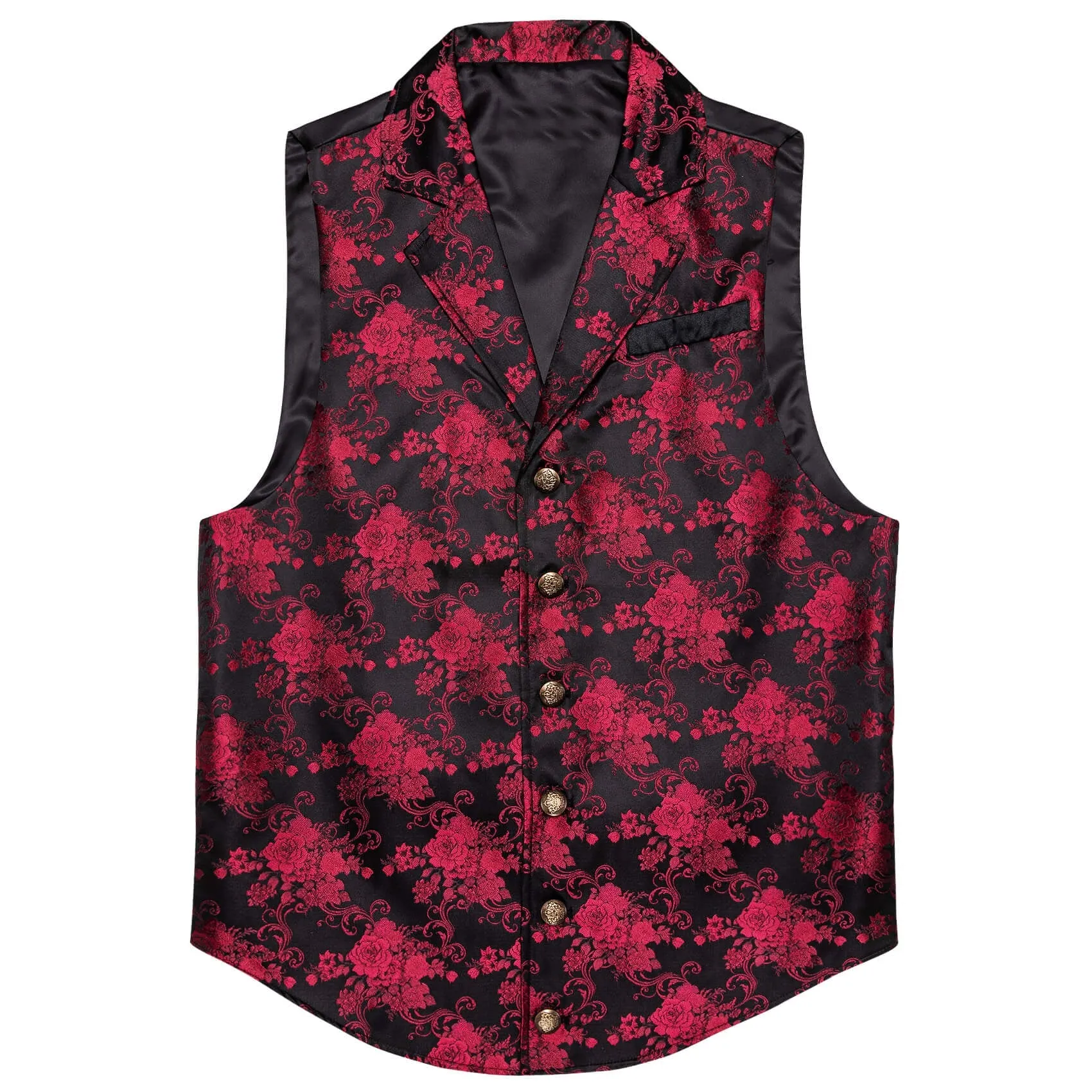 Ties2you Men's Black Vest Red Jacquard Floral Silk Notch Collar Vest