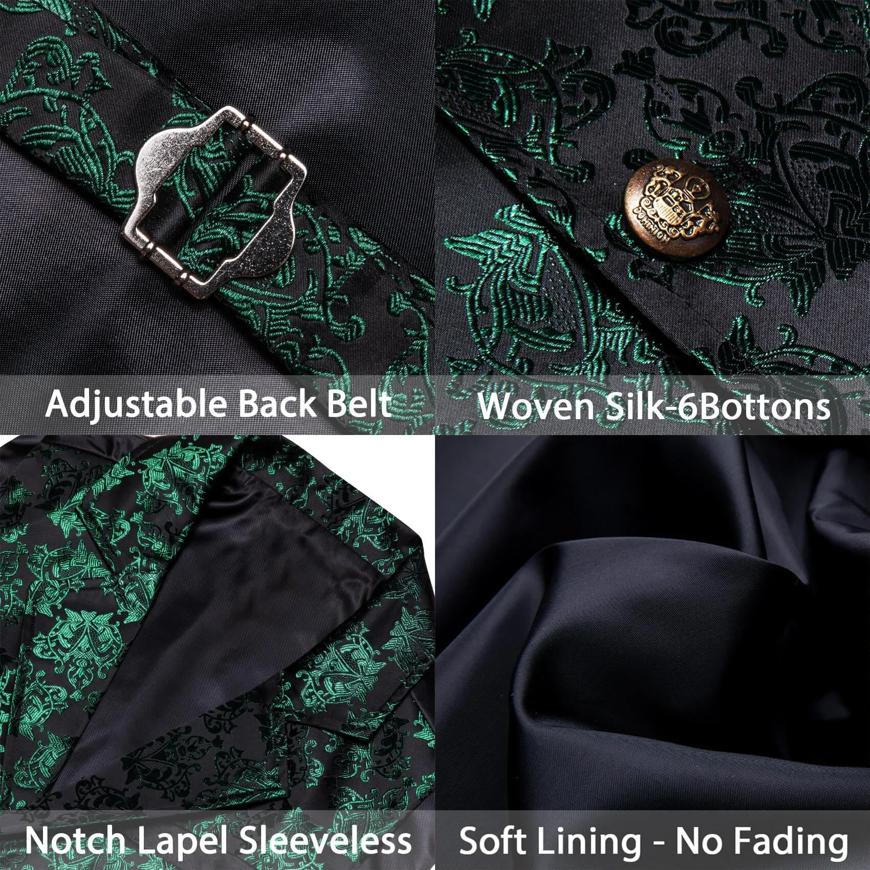 Ties2you Men's Vest Dark Green Black Floral Silk Waistcoat Suit Vest