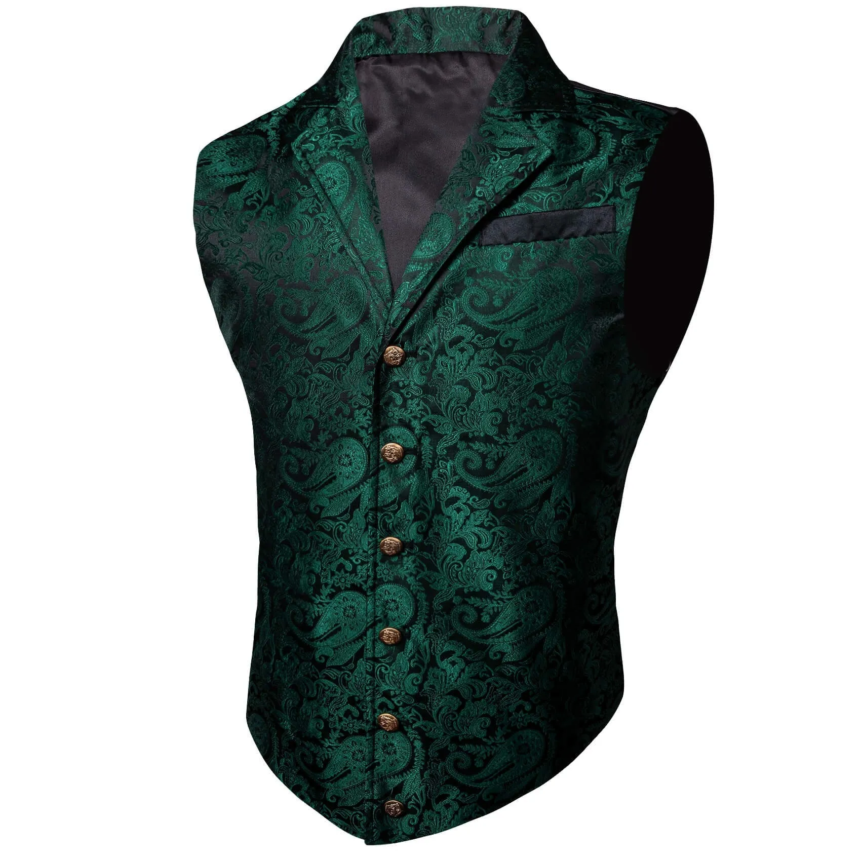 Ties2you Men's Vest Sapphire Pine Green Paisley Silk Collar Suit Vest Formal