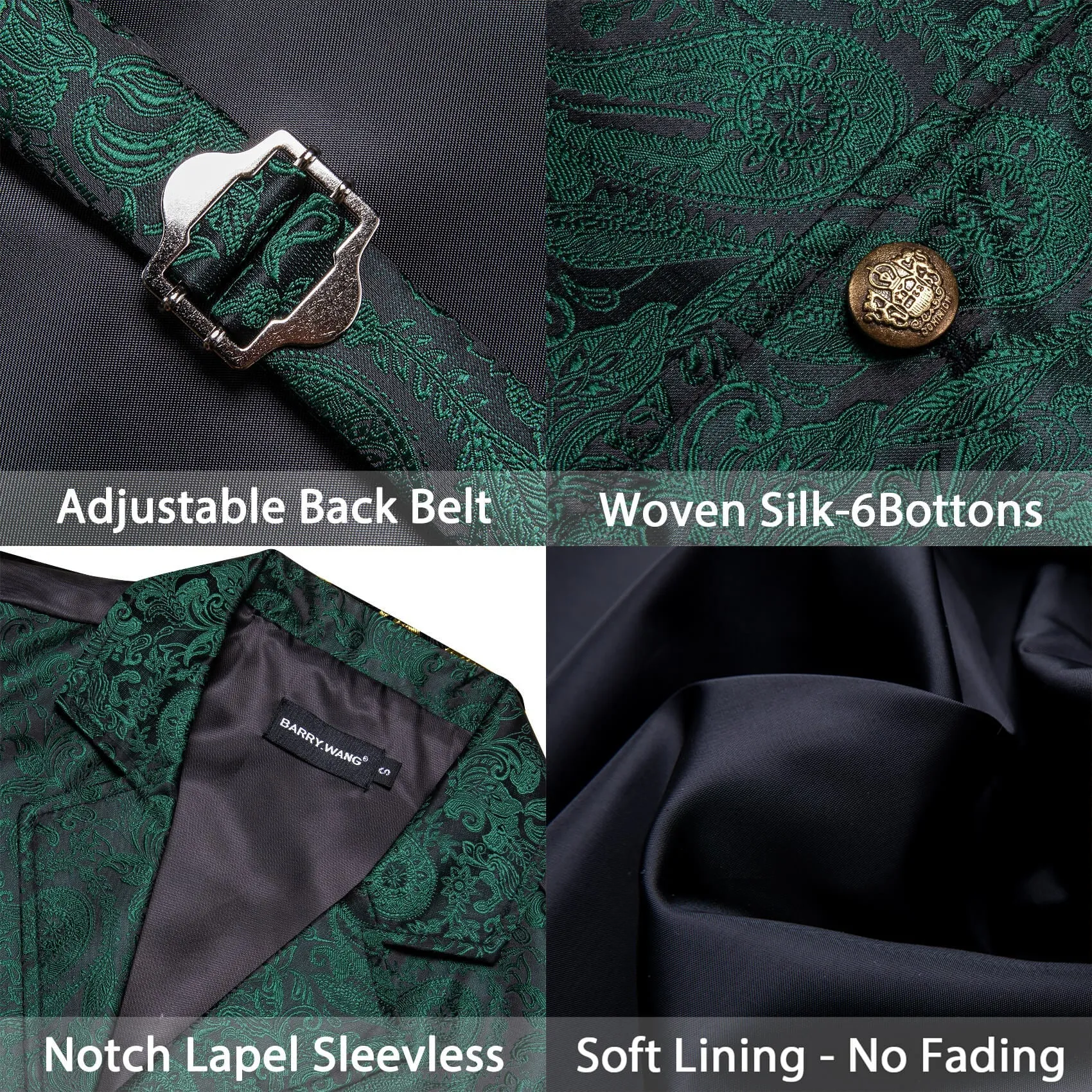 Ties2you Men's Vest Sapphire Pine Green Paisley Silk Collar Suit Vest Formal