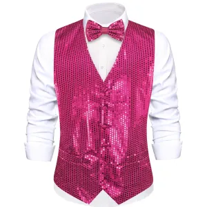 Ties2you Men's Vest Shining Deep Pink Sequins Vest Bow Tie Set