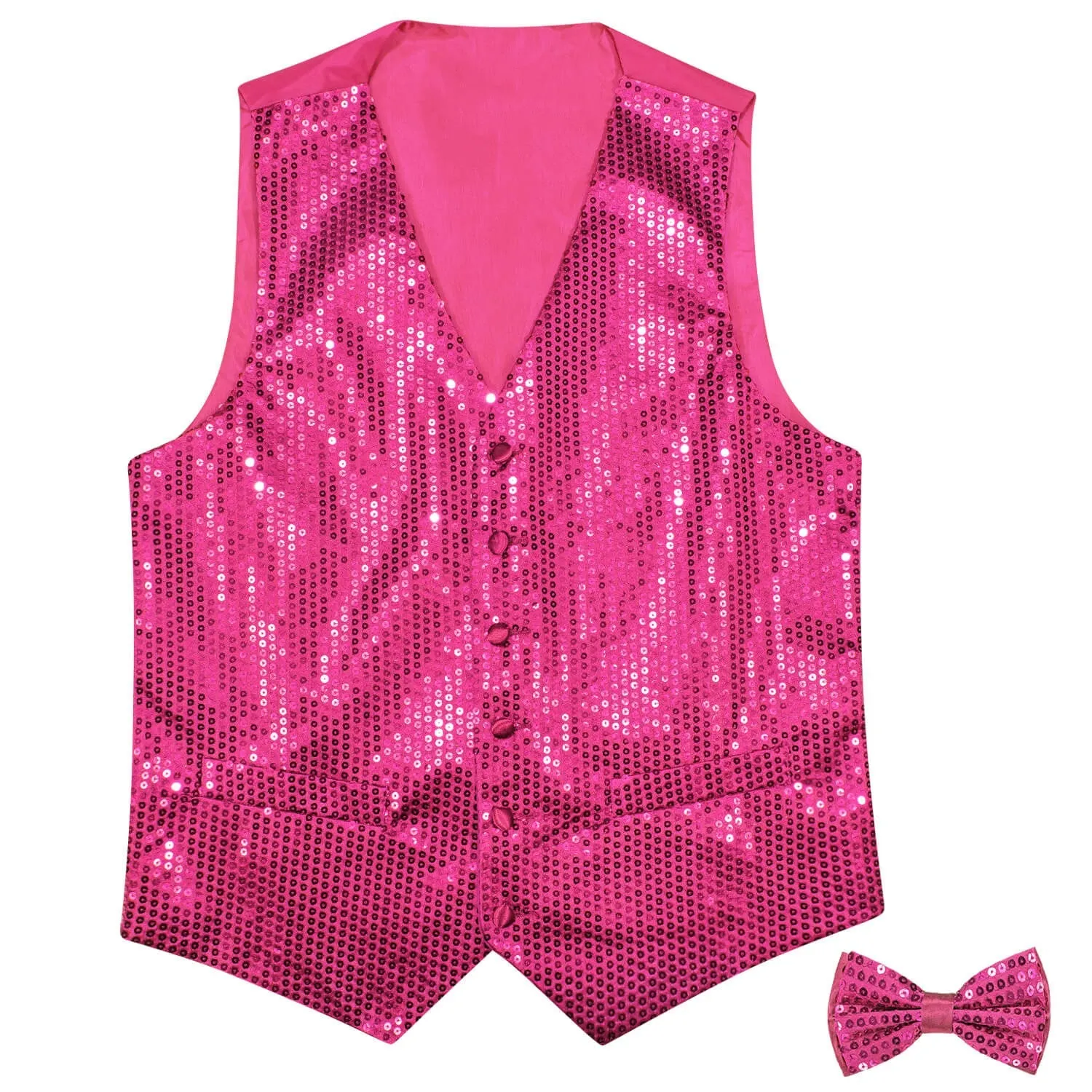 Ties2you Men's Vest Shining Deep Pink Sequins Vest Bow Tie Set