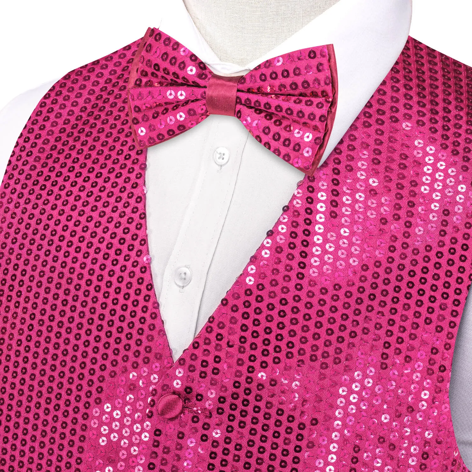 Ties2you Men's Vest Shining Deep Pink Sequins Vest Bow Tie Set