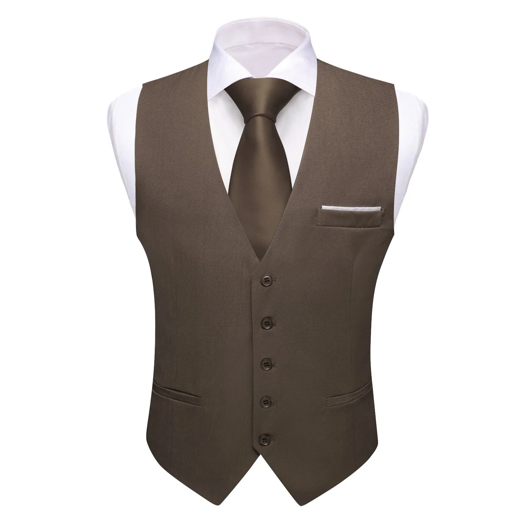 Ties2you Work Vest Chocolate Brown Solid Button Silk Mens Dress Vest Jacket for Formal