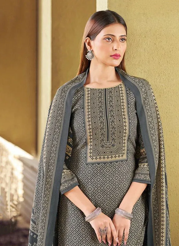 Unstitched Grey Pashmina Woolen Winter Suit Dress Material for Women