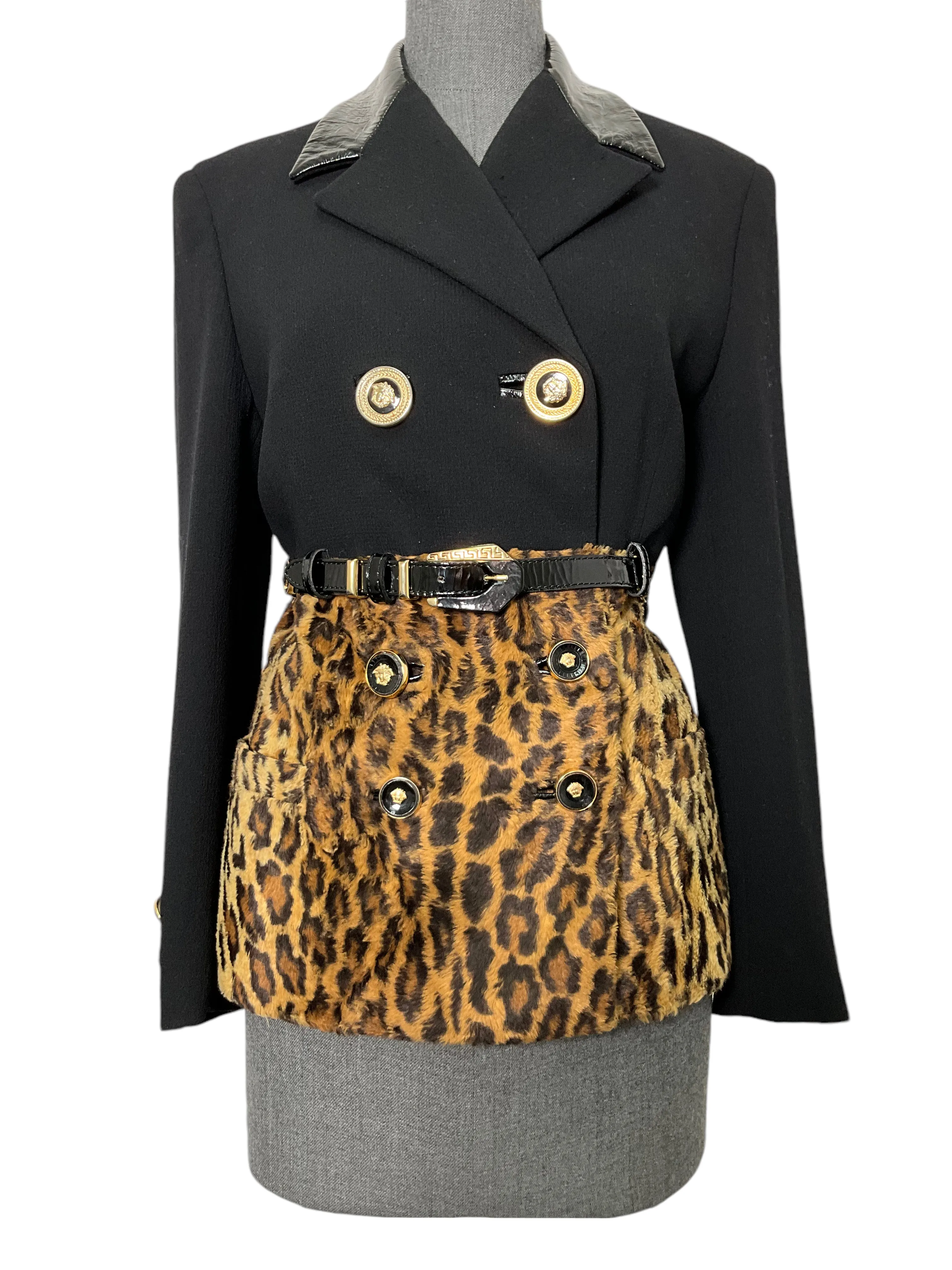 VERSACE Vintage Animal Print Double Breasted Skirt Suit Size S