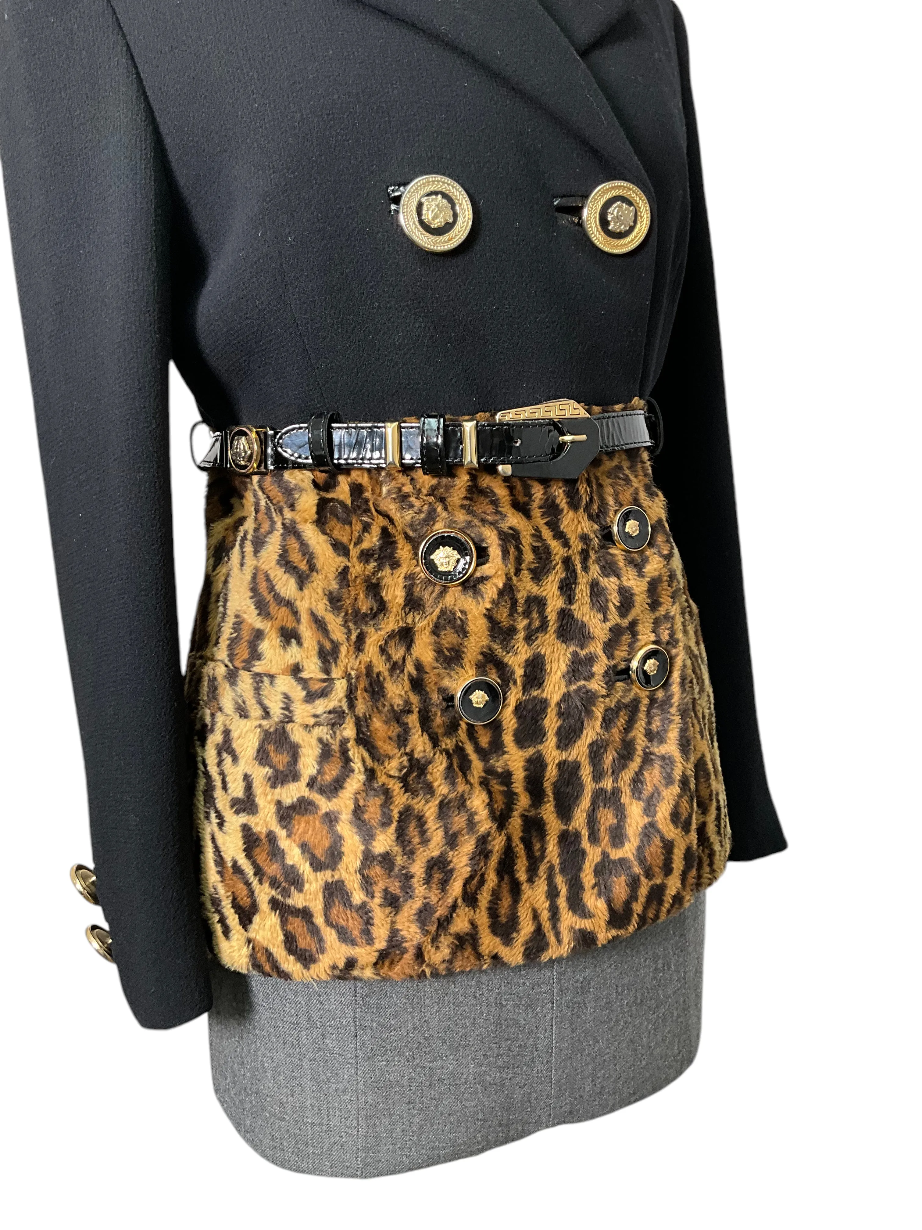 VERSACE Vintage Animal Print Double Breasted Skirt Suit Size S