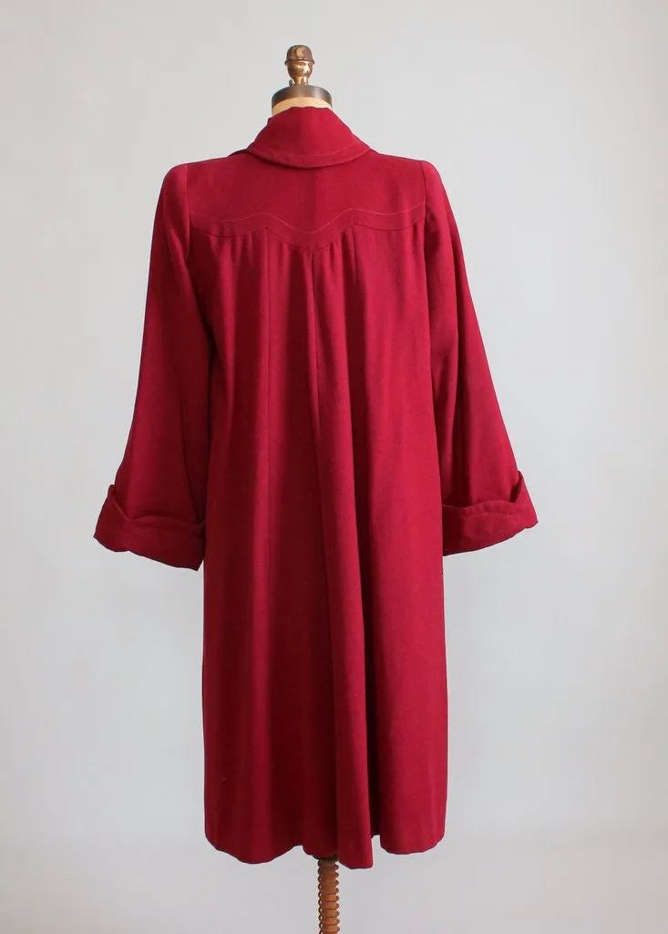 Vintage 1940s Cranberry Wool Swing Coat