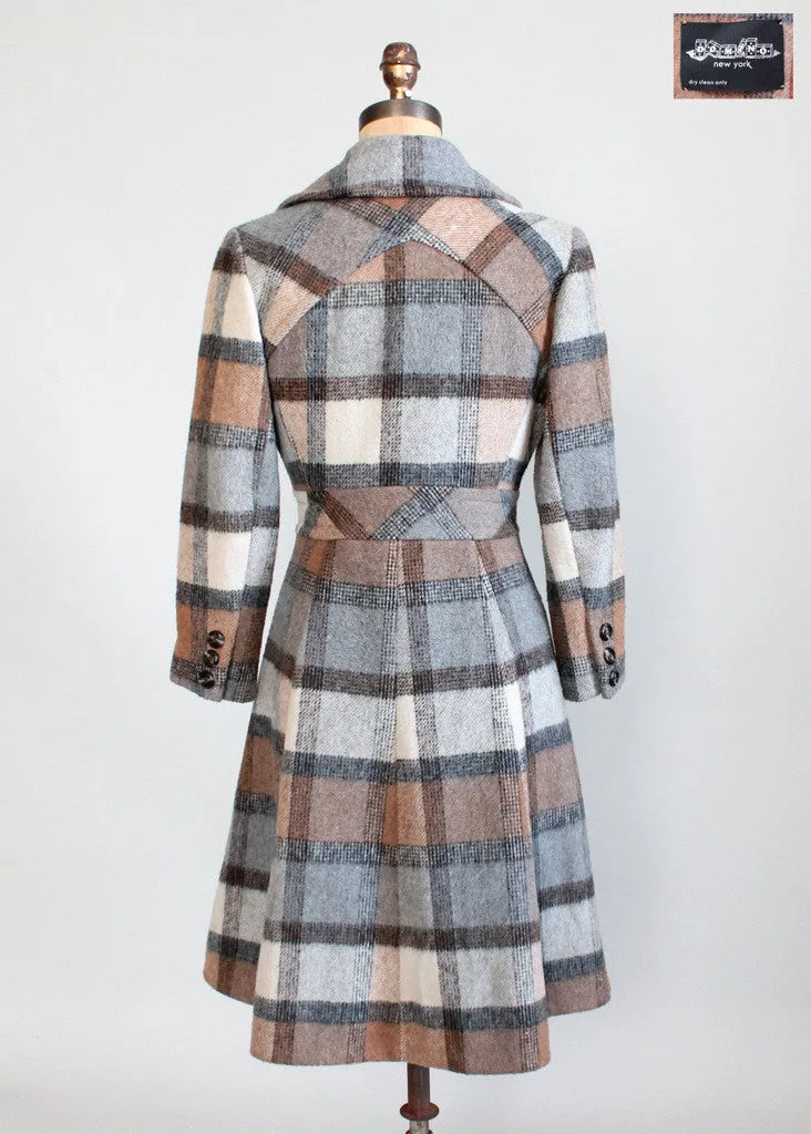 Vintage 1970s Grey and Brown Plaid Princess Coat