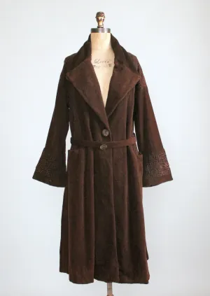 Vintage Early 1920s Brown Wool Velour Coat with Soutache Trim