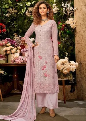 Viscose Georgette Lavender Pink Sequins Salwar Suit