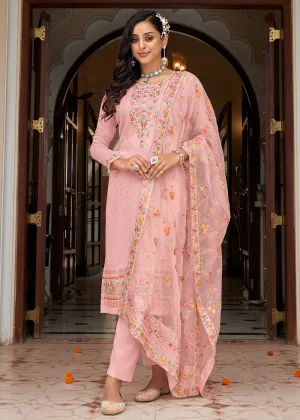 Viscose Silk Embroidered Awesome Pink Pant Salwar Suit