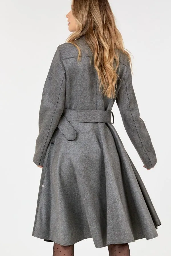 Waist belt tacked faux suede coat solid coat