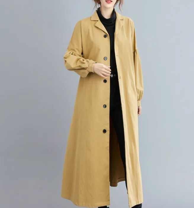 Waist line Winter Autumn Women Casual Coat Loose Long Trench Coat Jacket