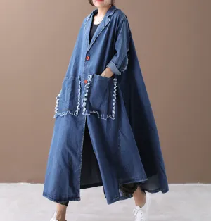 Washed Denim Loose Casual Coat A line Parka Plus Size Coat Jacket