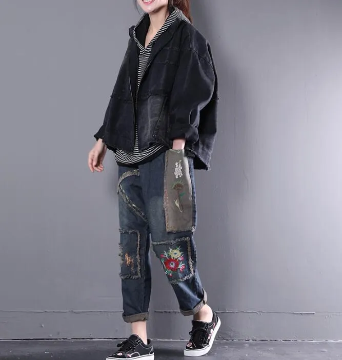 Washed Denim Women Spring Casual Coat Loose Hooded Parka Plus Size Short Coat Jacket