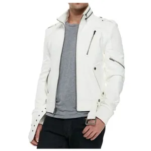 White Moto Biker Leather Jacket