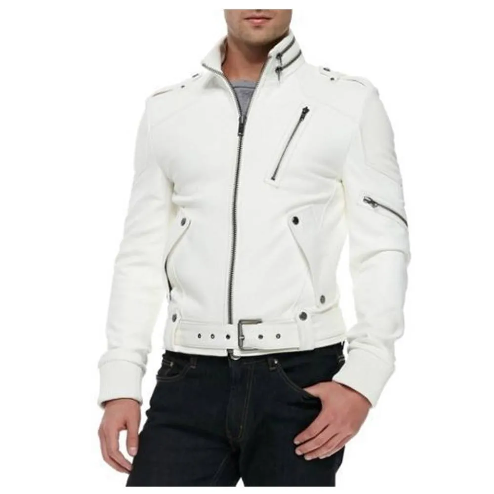 White Moto Biker Leather Jacket