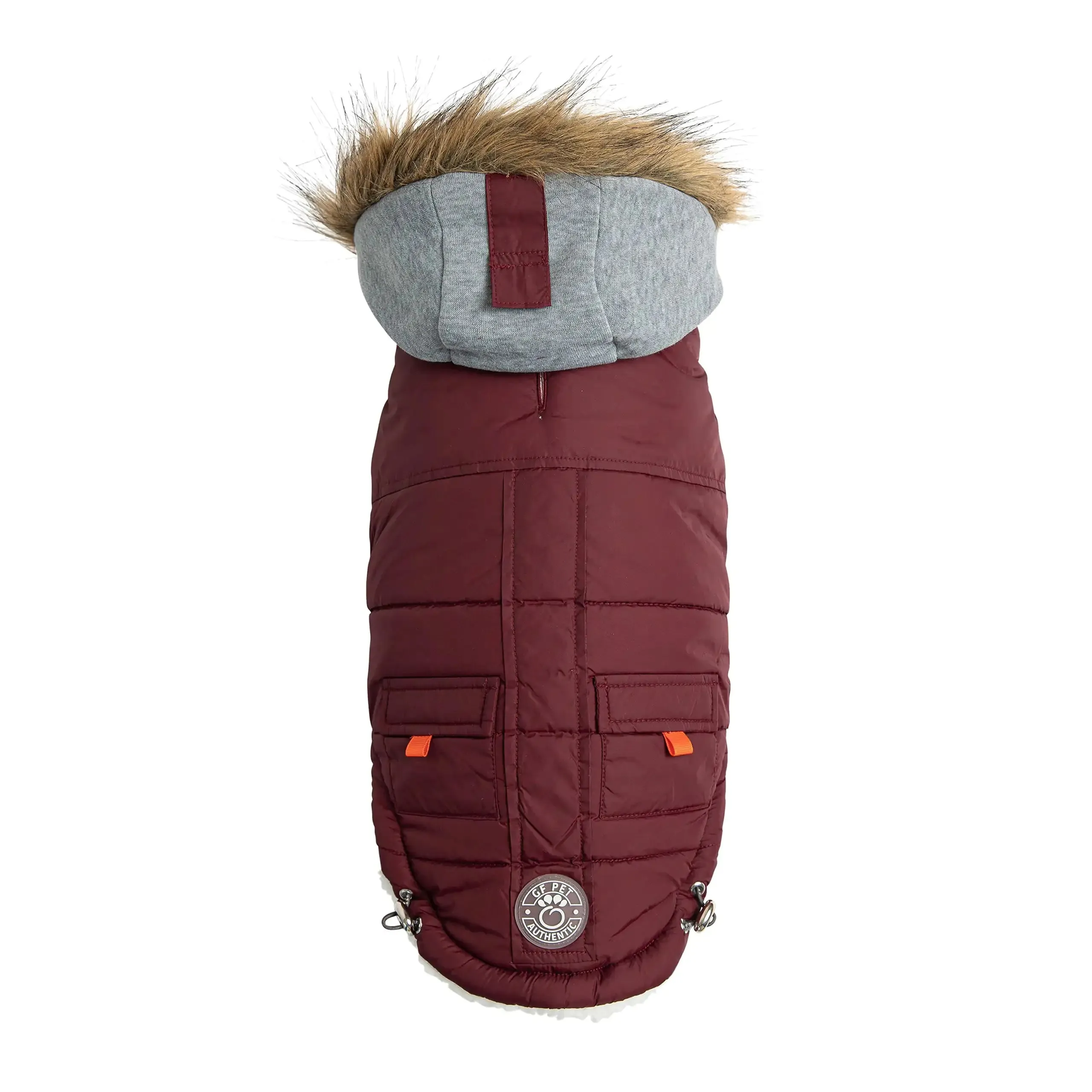 Winter Sailor Dog Parka, Sherpa fleece lining - Burgundy