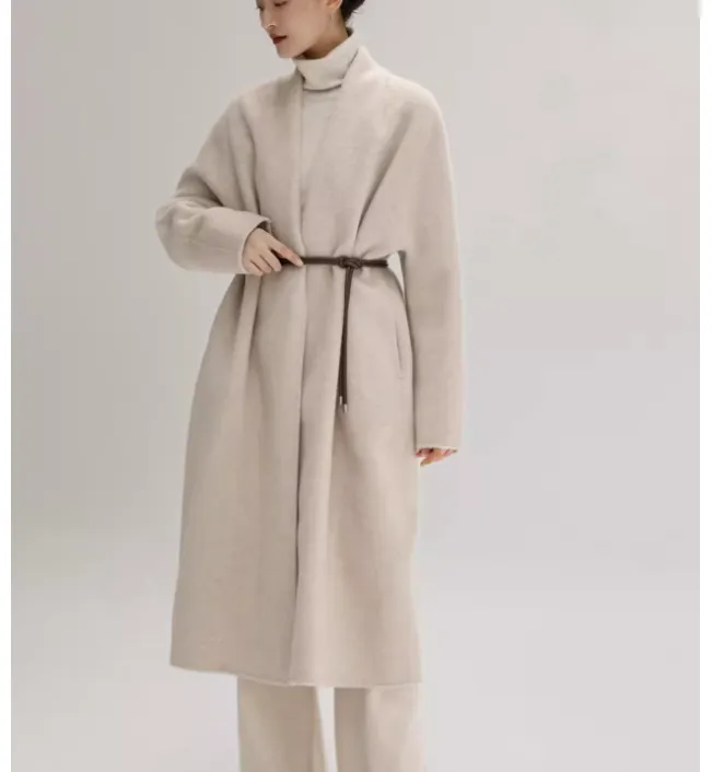 Winter Wool Women Coat Long Warm Woolen Coat 0765