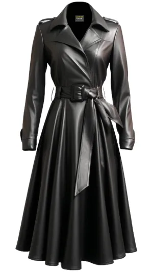 Women Black Leather Coat - Long Leather Coat