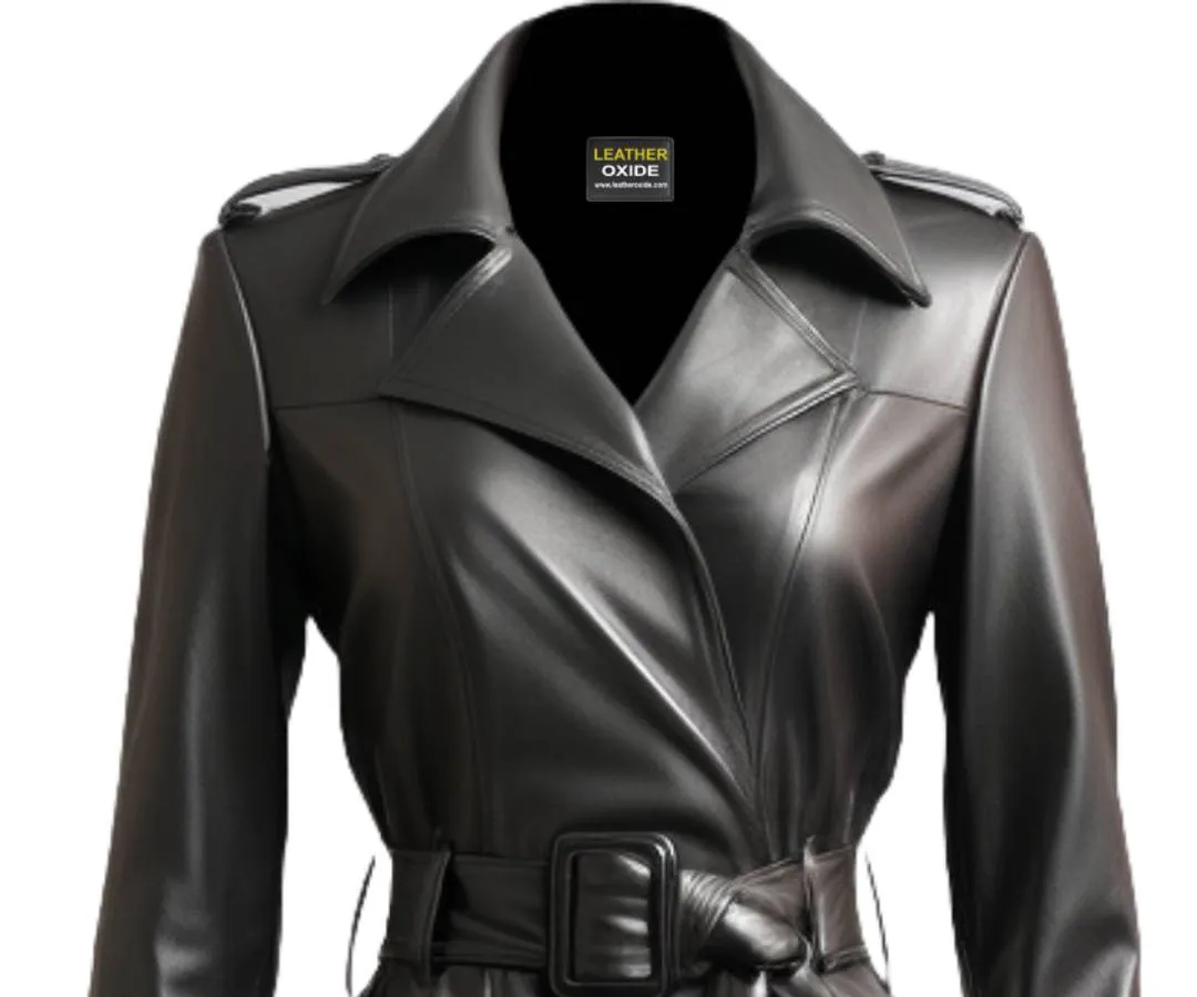 Women Black Leather Coat - Long Leather Coat