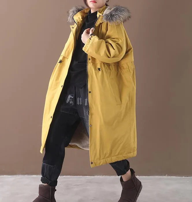 Women Casual Hooded Parka Faux Fur Collar Plus Size Coat Jacket