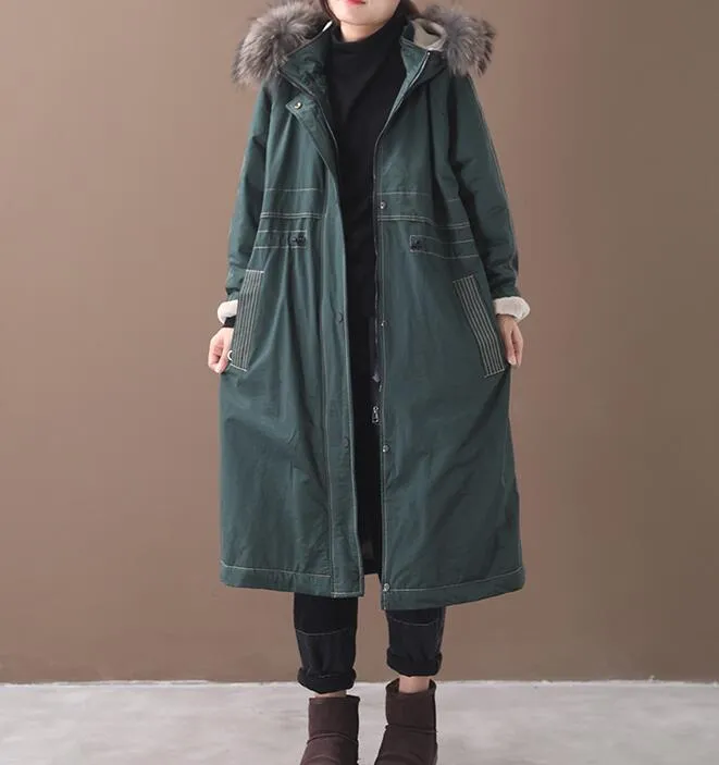 Women Casual Hooded Parka Faux Fur Collar Plus Size Coat Jacket