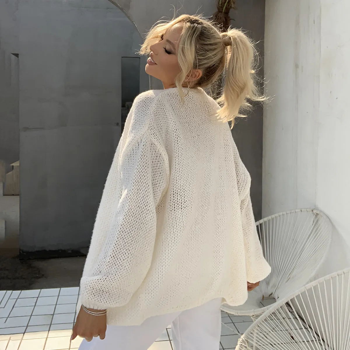 Women Clothing Hollow Out Cutout out Knitted Cardigan Top Sweater Women Woolen Knitted Coat