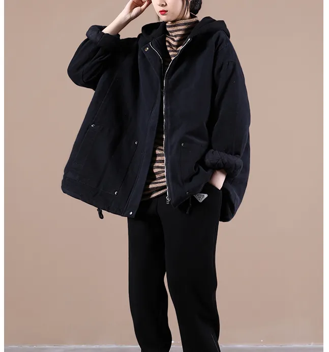 Women Fall Winter Casual Coat Loose Hooded Parka Short Coat Jacket