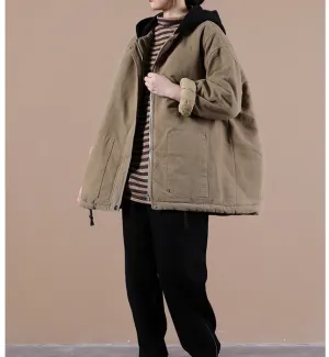 Women Fall Winter Casual Coat Loose Hooded Parka Short Coat Jacket