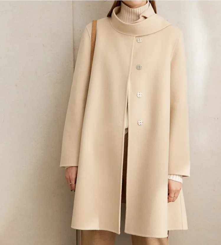 Women Mid-Length Woolen Coat Minimalist Winter Wool Coat Jacket/1955