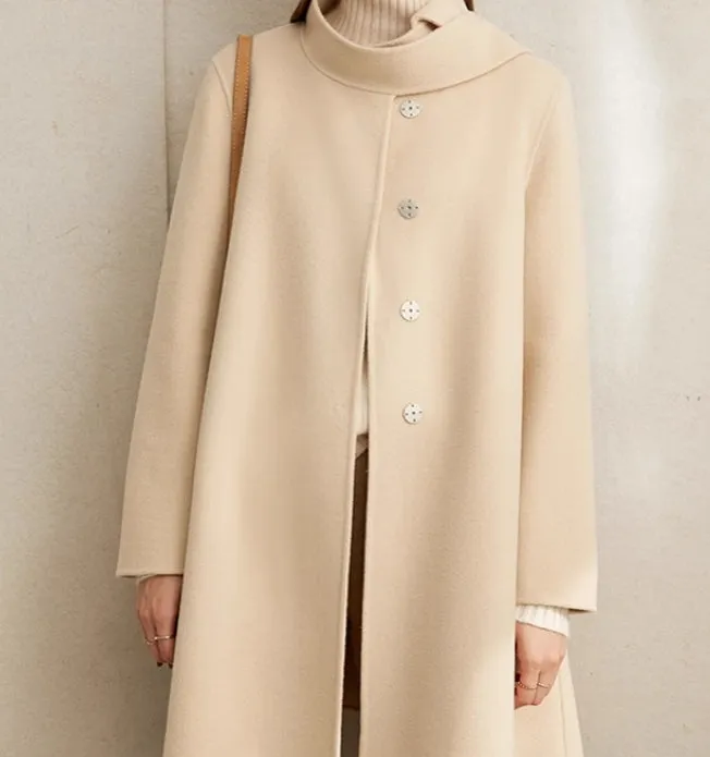 Women Mid-Length Woolen Coat Minimalist Winter Wool Coat Jacket/1955