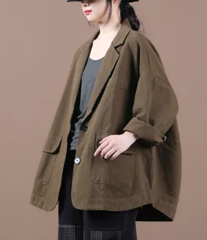 Women Spring Casual Coat Loose Buttons Plus Size Coat Jacket