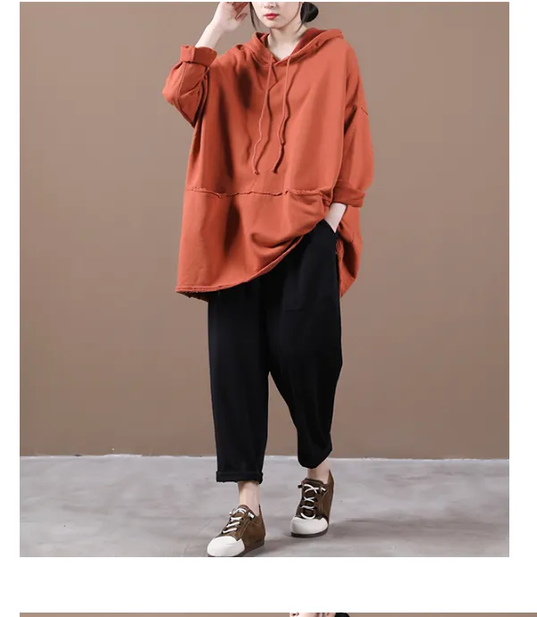 Women Spring Casual Coat Loose Draw String Hooded Parka Plus Size  Coat Jacket